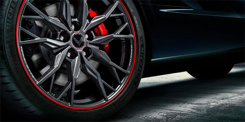 Close-up of the Tire for a Black Chevy Corvette Stingray