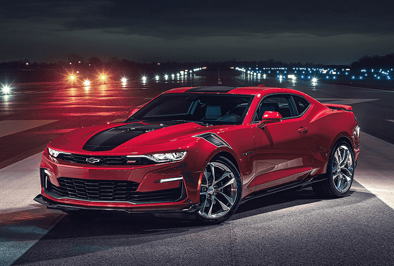 2024 Chevy Camaro parked on an airport runway