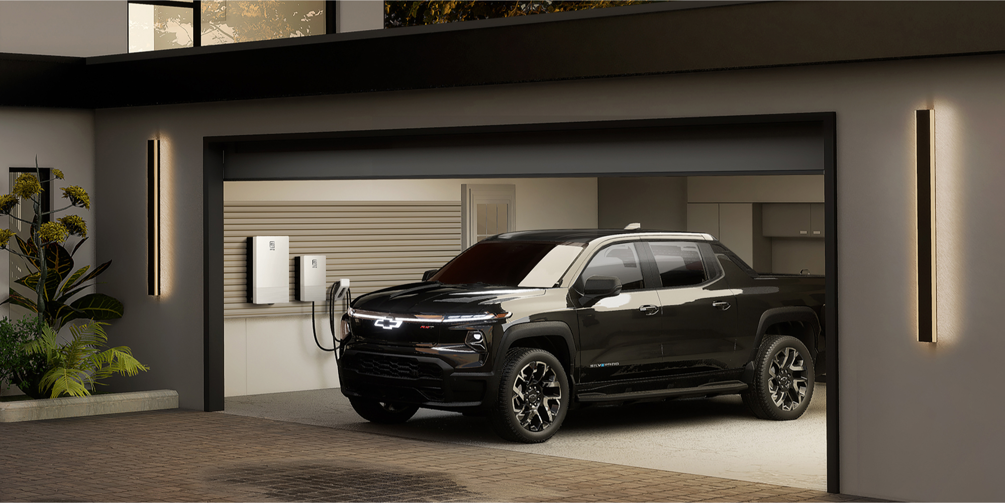 2024 Silverado EV in Garage of Modern Home