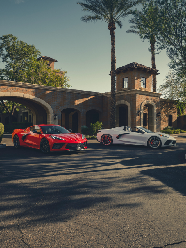 Two 2025 Corvette Stingrays Parked in Front of a House